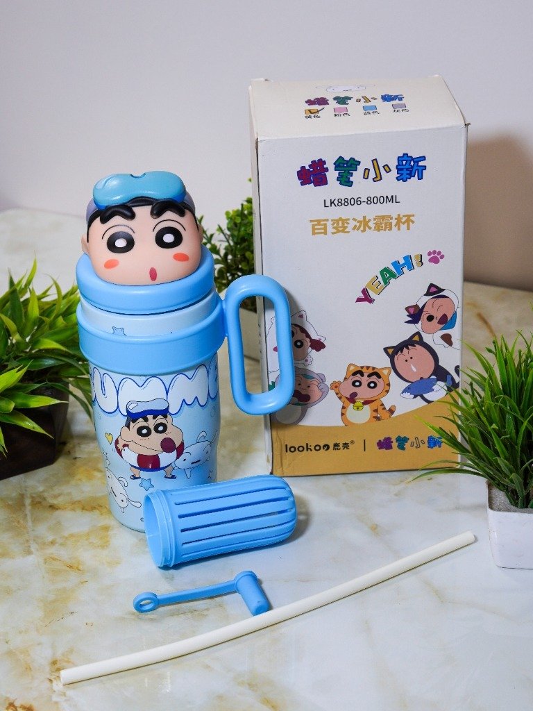 Crayon Shinchan 800ml Ice Cup Tumbler - Blue with Removable Infuser Basket and Straw