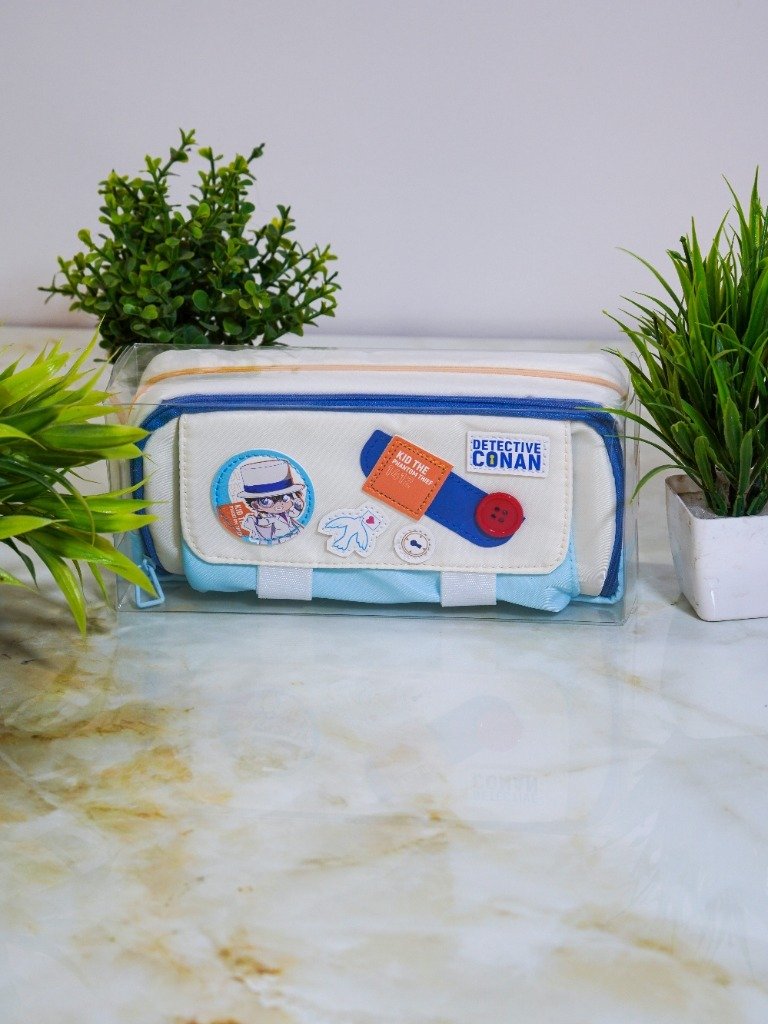 Detective Conan Canvas Pencil Pouch - Sky Blue Kaito Kid Front View (Model K032)