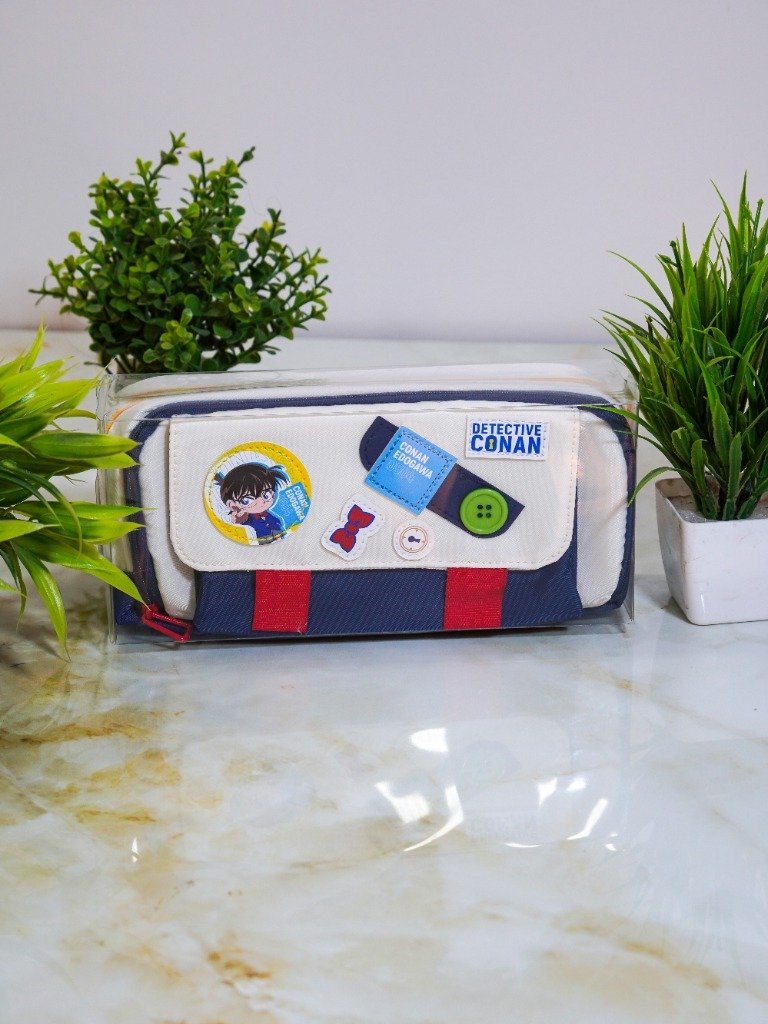 Detective Conan Canvas Pencil Pouch - Navy Blue Front View (Model K032)