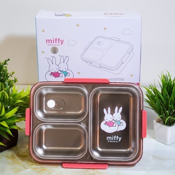 Miffy 304 Stainless Steel 3-Compartment Bento Lunch Box Pink & Coral with Box