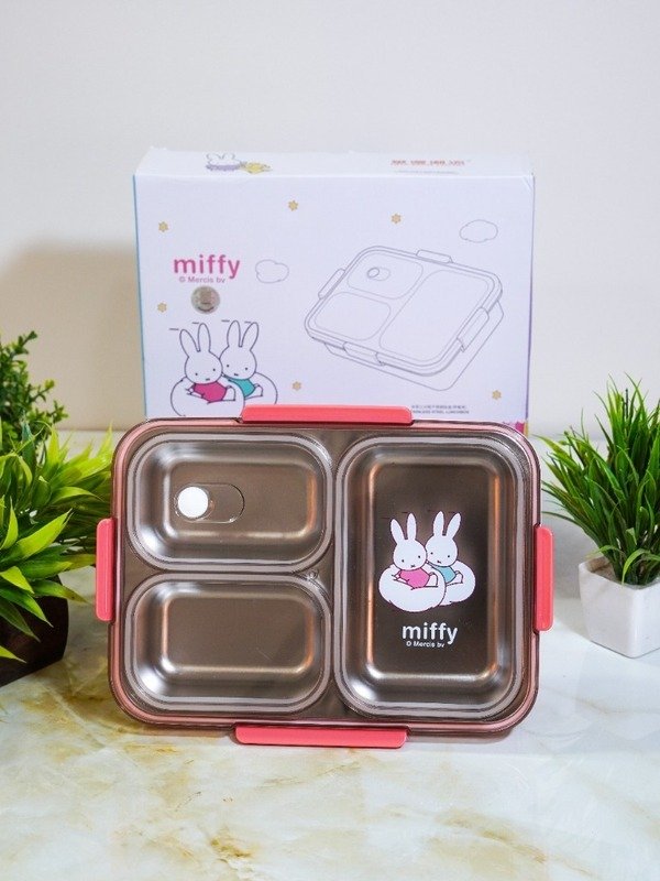 Miffy 304 Stainless Steel 3-Compartment Bento Lunch Box Pink & Coral with Box
