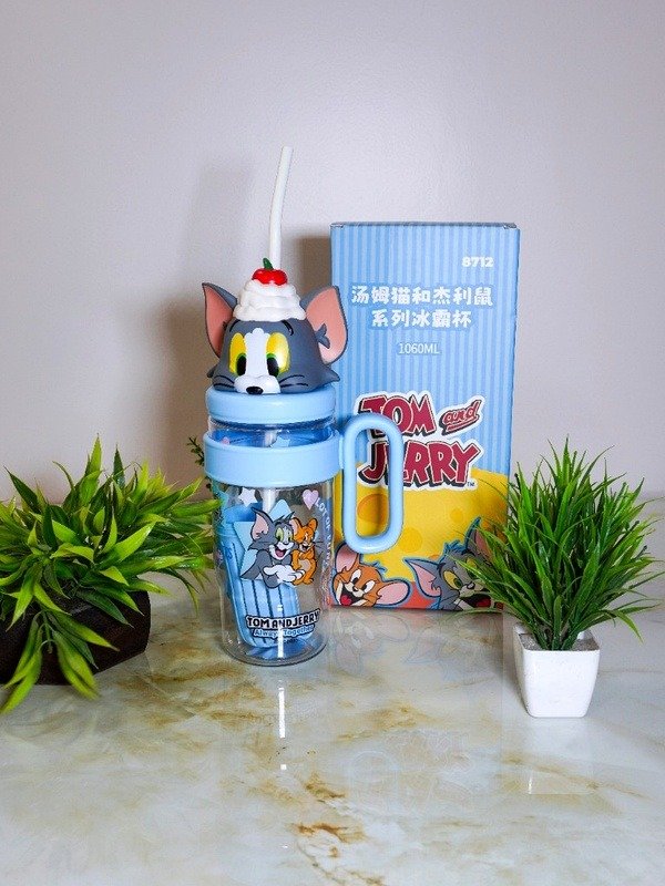 Tom and Jerry 1060ml Ice Cup Tumbler Tom Sky Blue with 3D Head Lid and Box