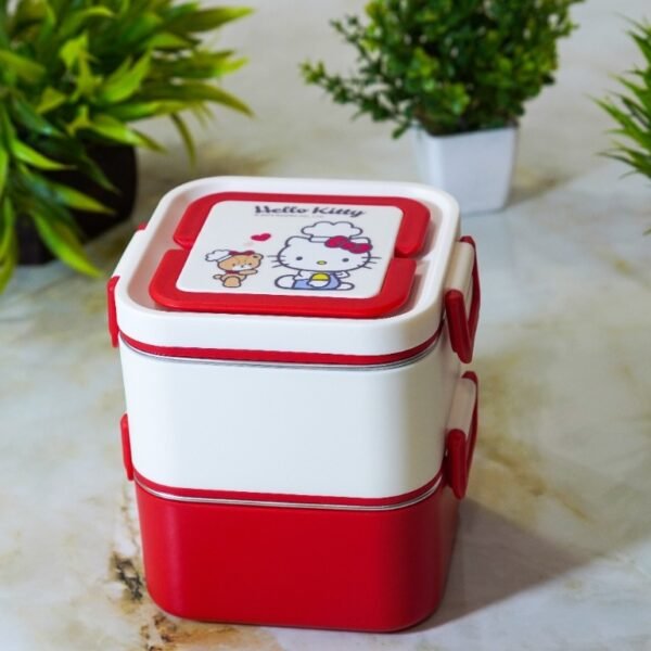 Hello Kitty Sanrio Stainless Steel 2-Tier Square Lunch Box Red Model SK009