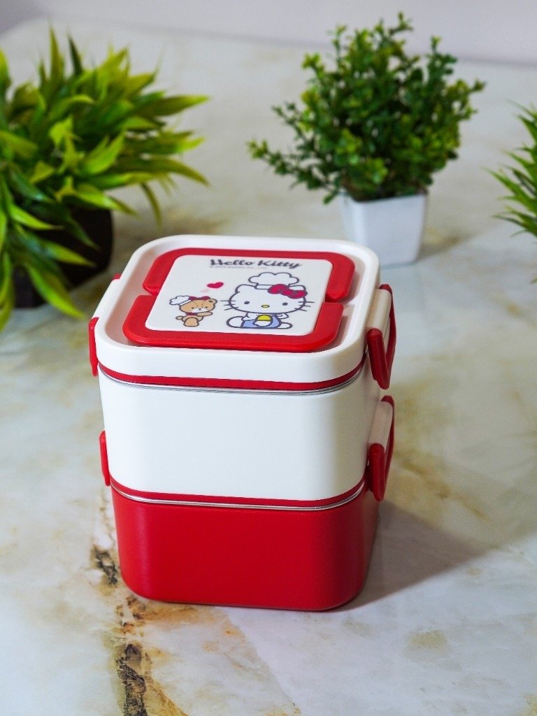 Hello Kitty Sanrio Stainless Steel 2-Tier Square Lunch Box Red Model SK009